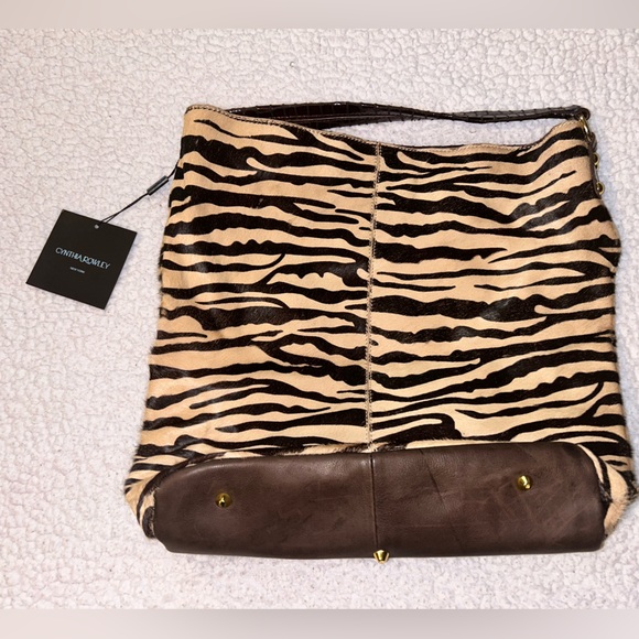 Cynthia Rowley Authentic NWT Pony Hair Animal Print w/ Leather Trim Shoulder Bag - Picture 4 of 11